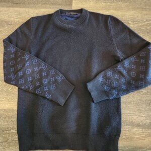 Louis Vuitton Men's Sweater Navy Monogram Crew Neck Cashmere Pullover L